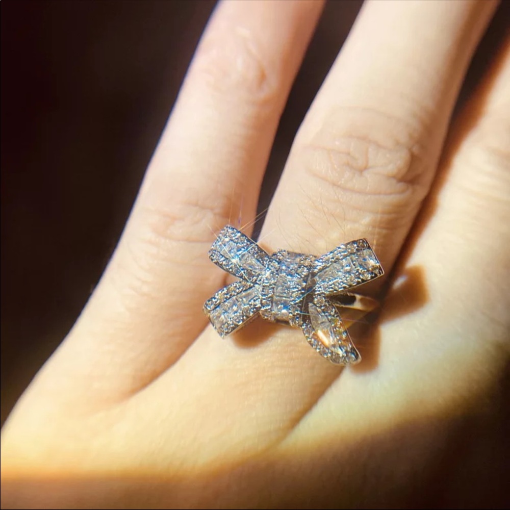 925 silver Sparkling Big Bow Knot Stackable Ring - Picture 5 of 6